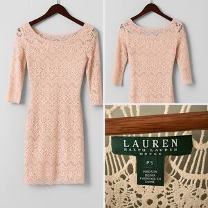 Lauren Ralph Lauren Women's Blush Lace Long Sleeve Dress